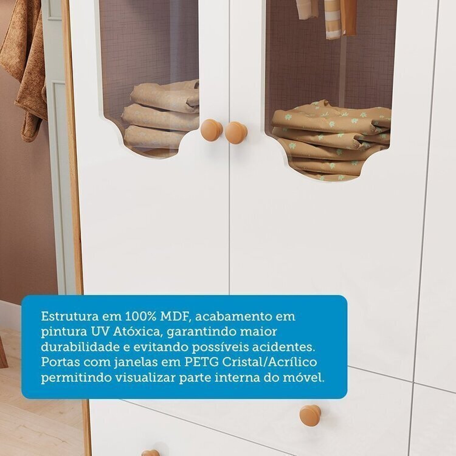 Quarto de Bebê com Guarda-roupa Cômoda e Berço com Capitonê 100% Mdf Maya Provençal Espresso Móveis - 8