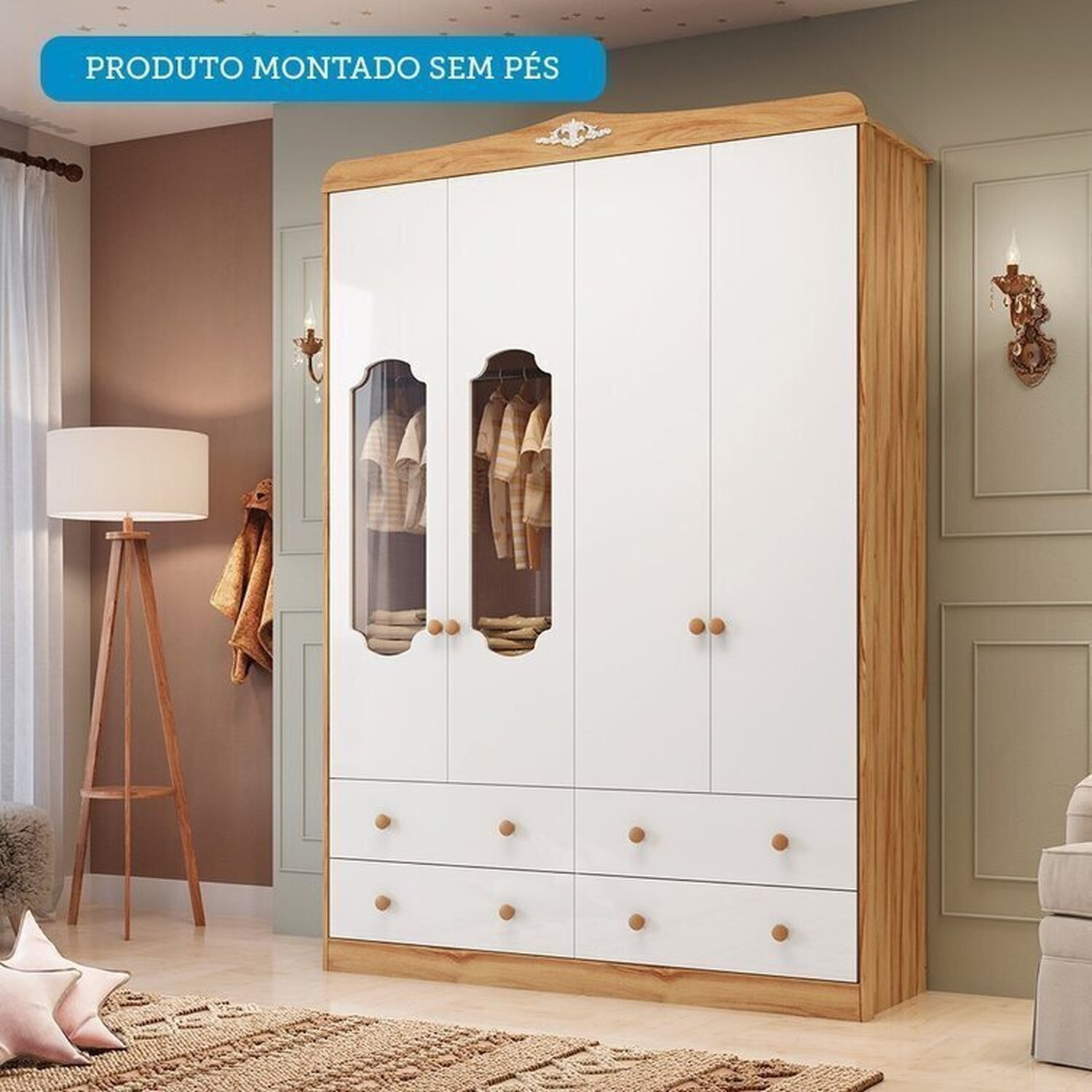 Quarto de Bebê com Guarda-roupa Cômoda e Berço com Capitonê 100% Mdf Maya Provençal Espresso Móveis - 6