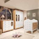 Ver imagem 1 de Quarto de Bebê Berço 3 em 1 Capitonê, Guarda Roupa, Cômoda MDF Maya Provençal Yescasa Branco/Amêndoa