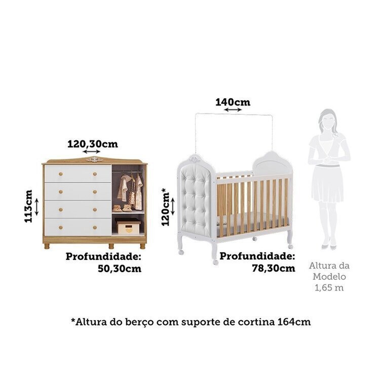 Quarto de Bebê Berço com Capitonê e Cômoda 4 Gavetas 100% Mdf Maya Provençal Espresso Móveis - 3