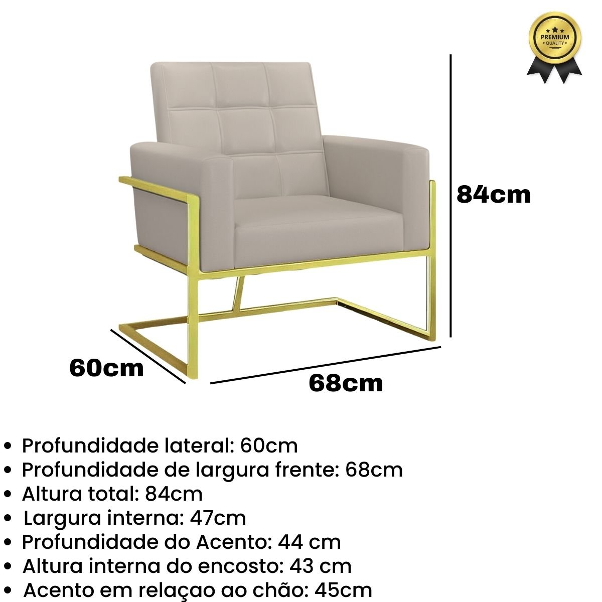 Poltrona Decorativa Base de Ferro Dourada Corino para Escritório Luxo - Moblan Decor:bege - 5