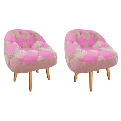 Kit 02 Poltrona Paloma Escritório Sala Pé Palito Suede Rosa Bebê e Suede Pink - Dominic Decor