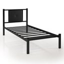 Ver imagem 2 de Cama Solteiro Aço Preta com Cabeceira Estofada e Estrado Reforçado para Quarto Moderno