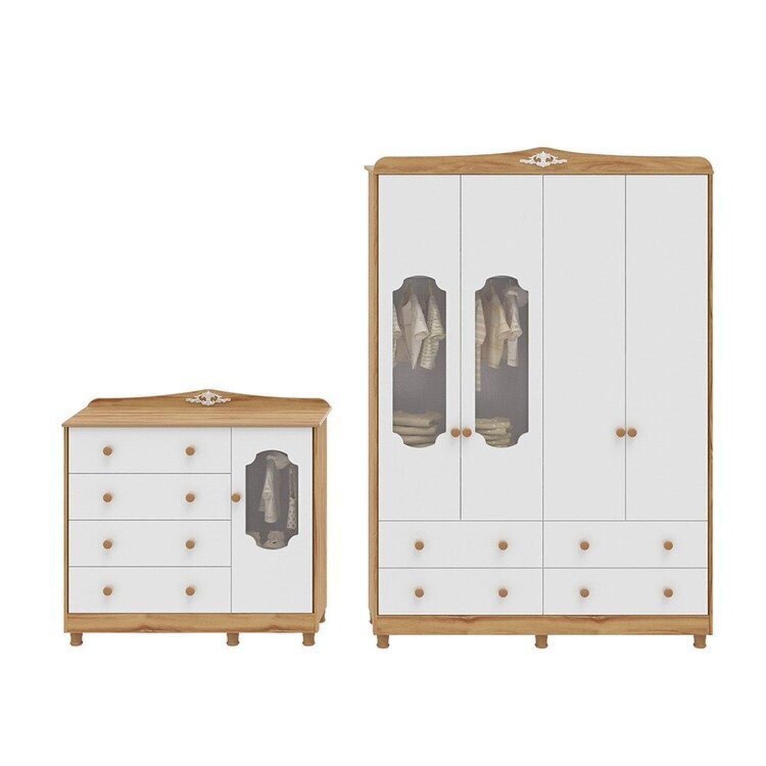 Quarto Infantil com Guarda-roupas e Cômoda com Janelas Maya Provençal Espresso Móveis - 2