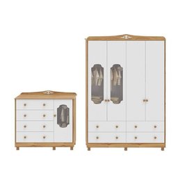 Quarto Infantil com Guarda-Roupas e Cômoda com Janelas Maya Provençal Yescasa Branco/Brilho/Amêndoa - 3 Quarto Infantil com Guarda-Roupas e Cômoda com Janelas Maya Provençal Yescasa Branco/Brilho/Amêndoa - 3