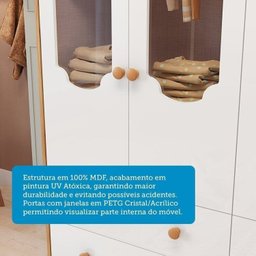 Quarto Infantil com Guarda-Roupas e Cômoda com Janelas Maya Provençal Yescasa Branco/Brilho/Amêndoa - 7 Quarto Infantil com Guarda-Roupas e Cômoda com Janelas Maya Provençal Yescasa Branco/Brilho/Amêndoa - 7