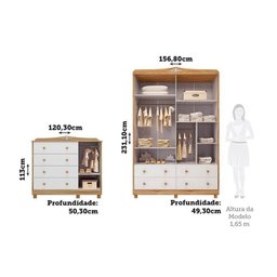 Quarto Infantil com Guarda-Roupas e Cômoda com Janelas Maya Provençal Yescasa Branco/Brilho/Amêndoa - 4 Quarto Infantil com Guarda-Roupas e Cômoda com Janelas Maya Provençal Yescasa Branco/Brilho/Amêndoa - 4