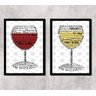 Kit 2 Quadros Vinho Branco E Vinho Tinto 45x34cm - com vidro:Madeira preta - 1