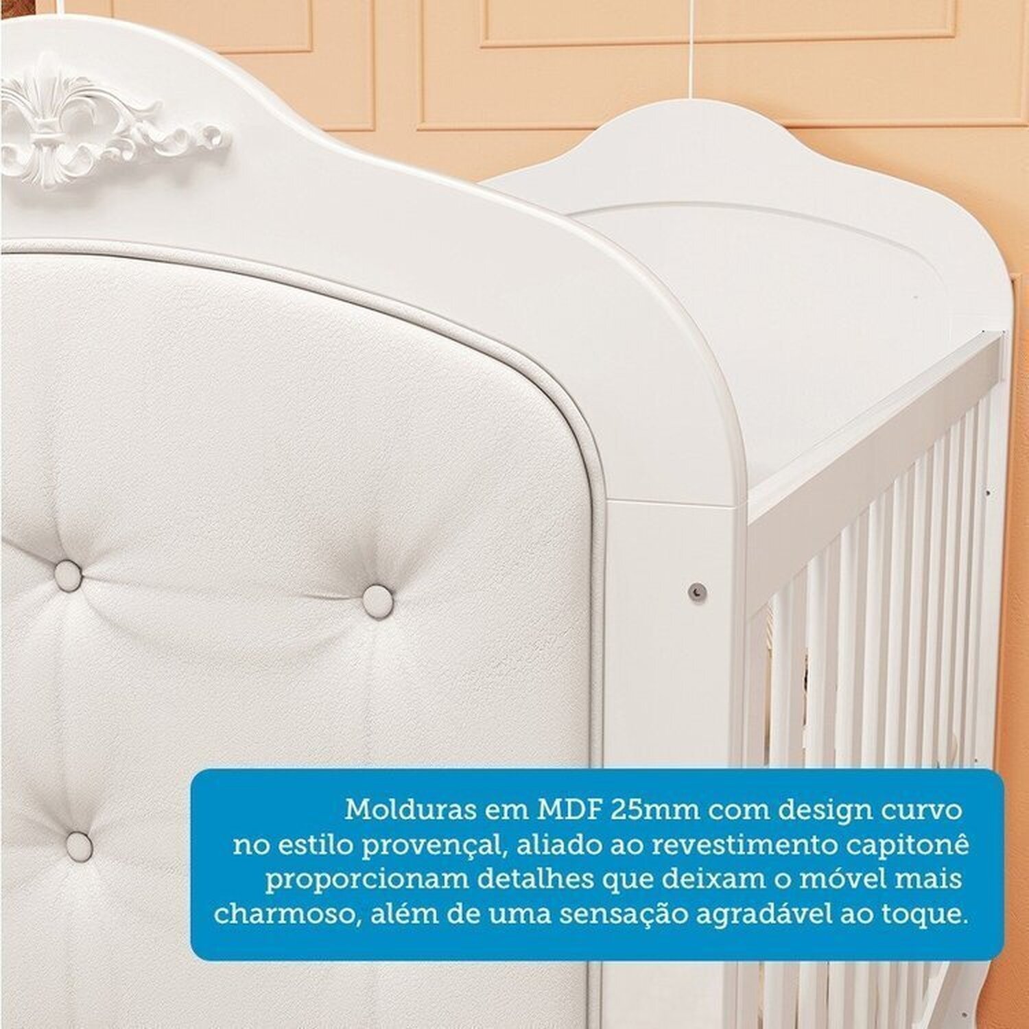 Quarto de Bebê com Guarda-roupa Cômoda e Berço com Capitonê 100% Mdf Maya Clássico Espresso Móveis - 9