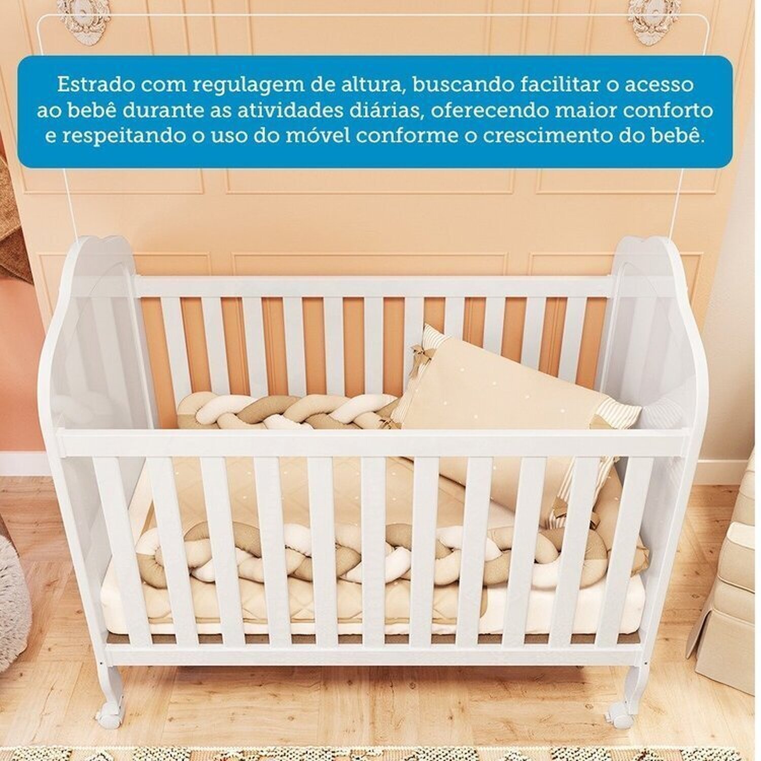 Quarto de Bebê com Guarda-roupa Cômoda e Berço com Capitonê 100% Mdf Maya Clássico Espresso Móveis - 12