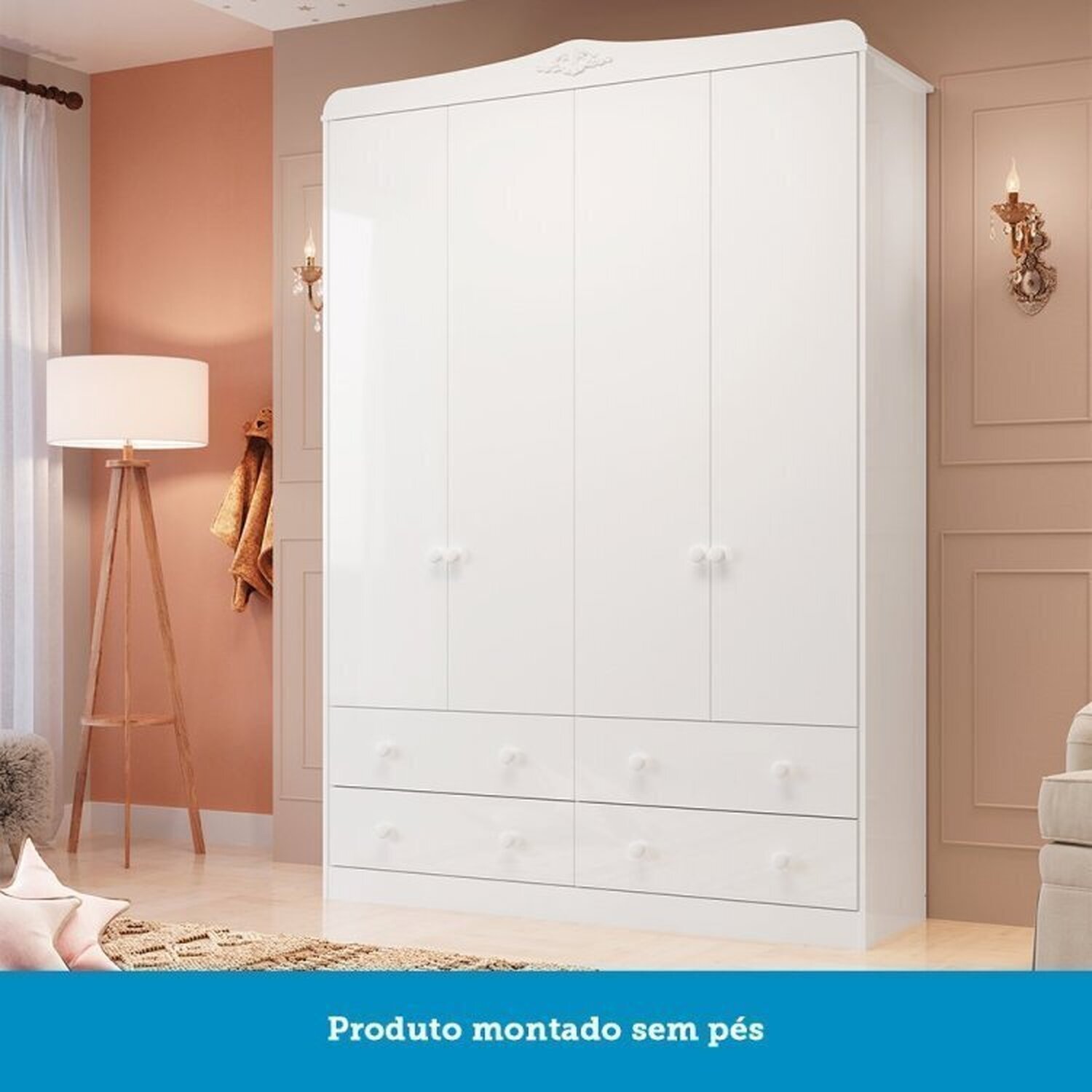 Quarto de Bebê com Guarda-roupa Cômoda e Berço com Capitonê 100% Mdf Maya Clássico Espresso Móveis - 6