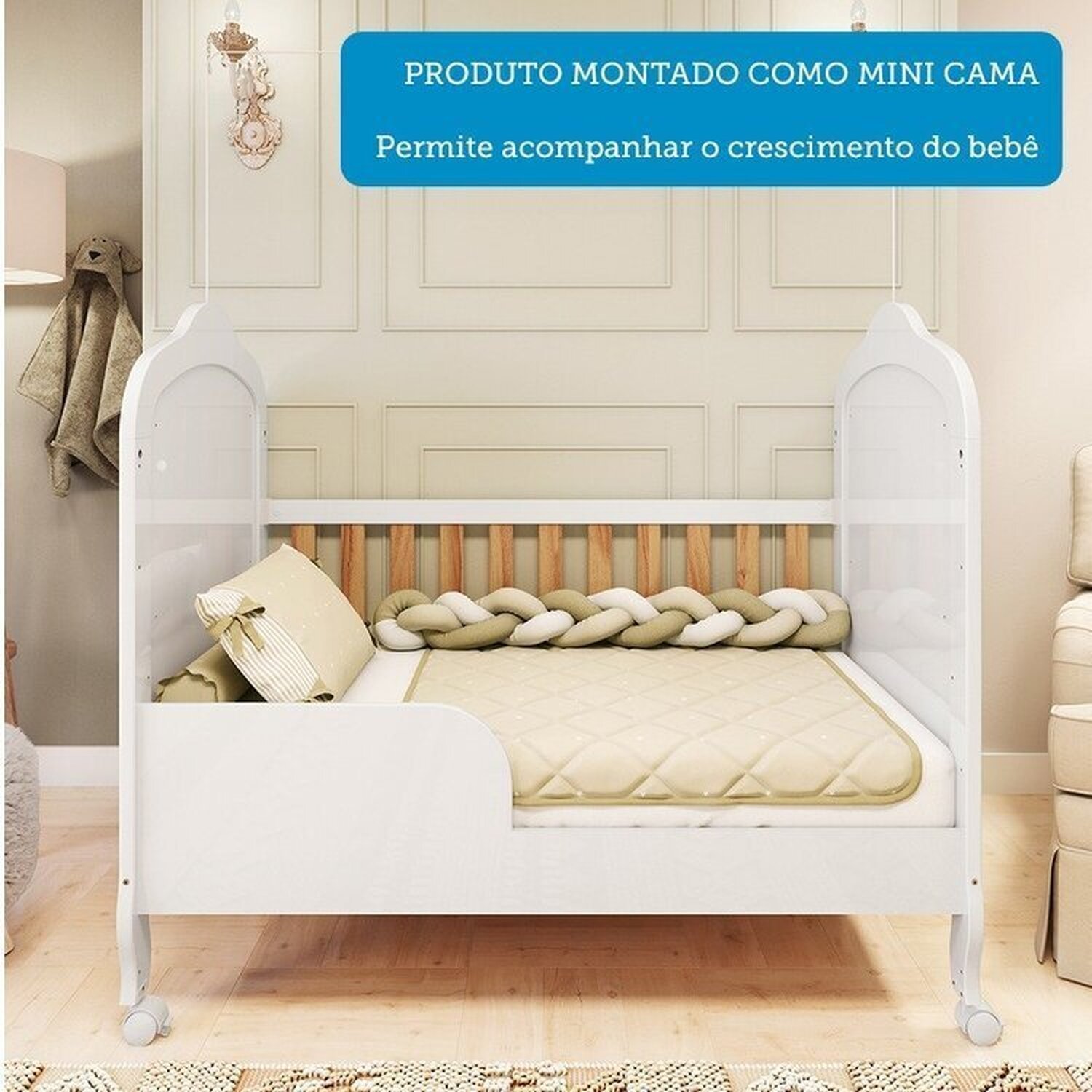 Quarto de Bebê com Guarda-roupa Cômoda e Berço com Capitonê 100% Mdf Maya Clássico Espresso Móveis - 13