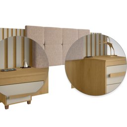 Cabeceira Estofada Extensível Casal/queen/king com 2 Mesas de Apoio 4 Gavetas Suiça - 5