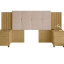 Ver imagem 3 de Cabeceira Estofada Extensível Casal/Queen/King com 2 Mesas de Apoio 4 Gavetas Suiça Bege