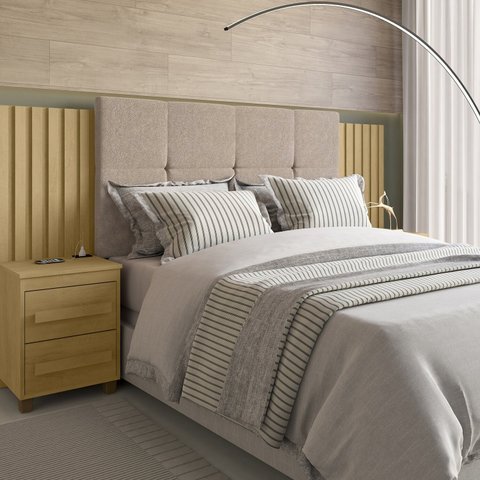 Cabeceira Estofada Extensível Casal/queen/king com 2 Mesas de Apoio 4 Gavetas Suiça