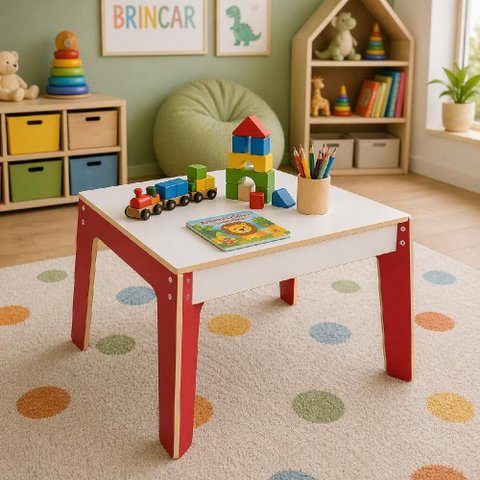 Mesinha Infantil Madeira Didatica Mesa Vermelha MDF Estudos Lanche Multiuso Quarto Infantil Brinqued