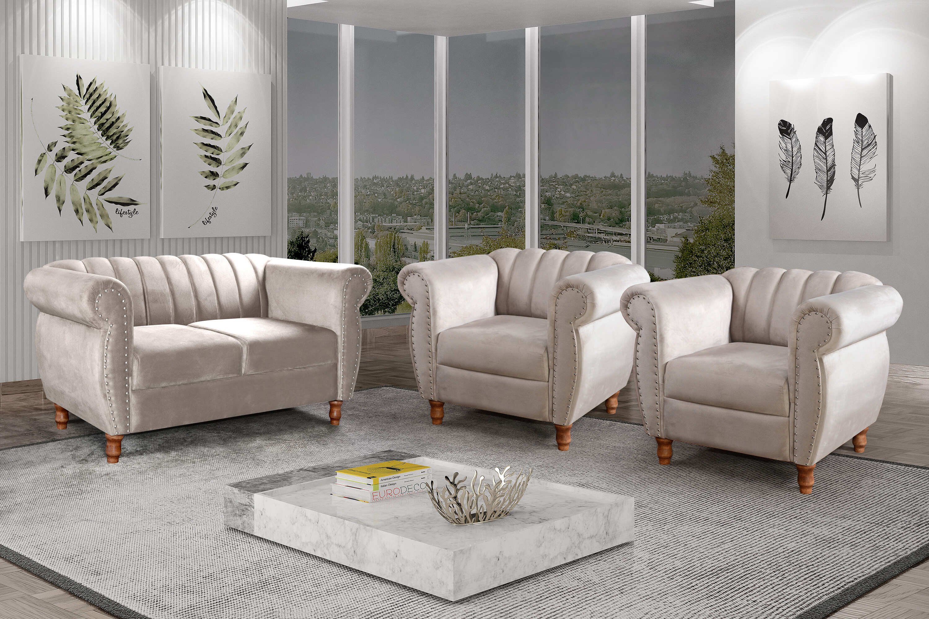 Conjunto Realeza Sofá com Poltronas Chesterfield Decoração - 1