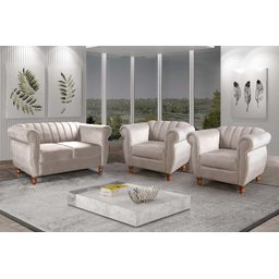 Conjunto Realeza Sofá com Poltronas Chesterfield Decoração - 1