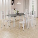 Ver imagem 1 de Conjunto de Mesa Retangular 180x75cm Tampo Ardósia Indiana 8 Cadeiras Lavínea Branco/Botanic Bege