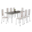 Ver imagem 2 de Conjunto de Mesa Retangular 180x75cm Tampo Ardósia Indiana 8 Cadeiras Lavínea Branco/Botanic Bege
