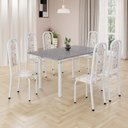 Ver imagem 1 de Conjunto de Mesa Retangular 140x75cm Tampo Granito Ocre 6 Cadeiras Lavínea Branco/Botanic Bege
