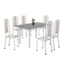Ver imagem 2 de Conjunto de Mesa Retangular 140x75cm Tampo Granito Ocre 6 Cadeiras Lavínea Branco/Botanic Bege