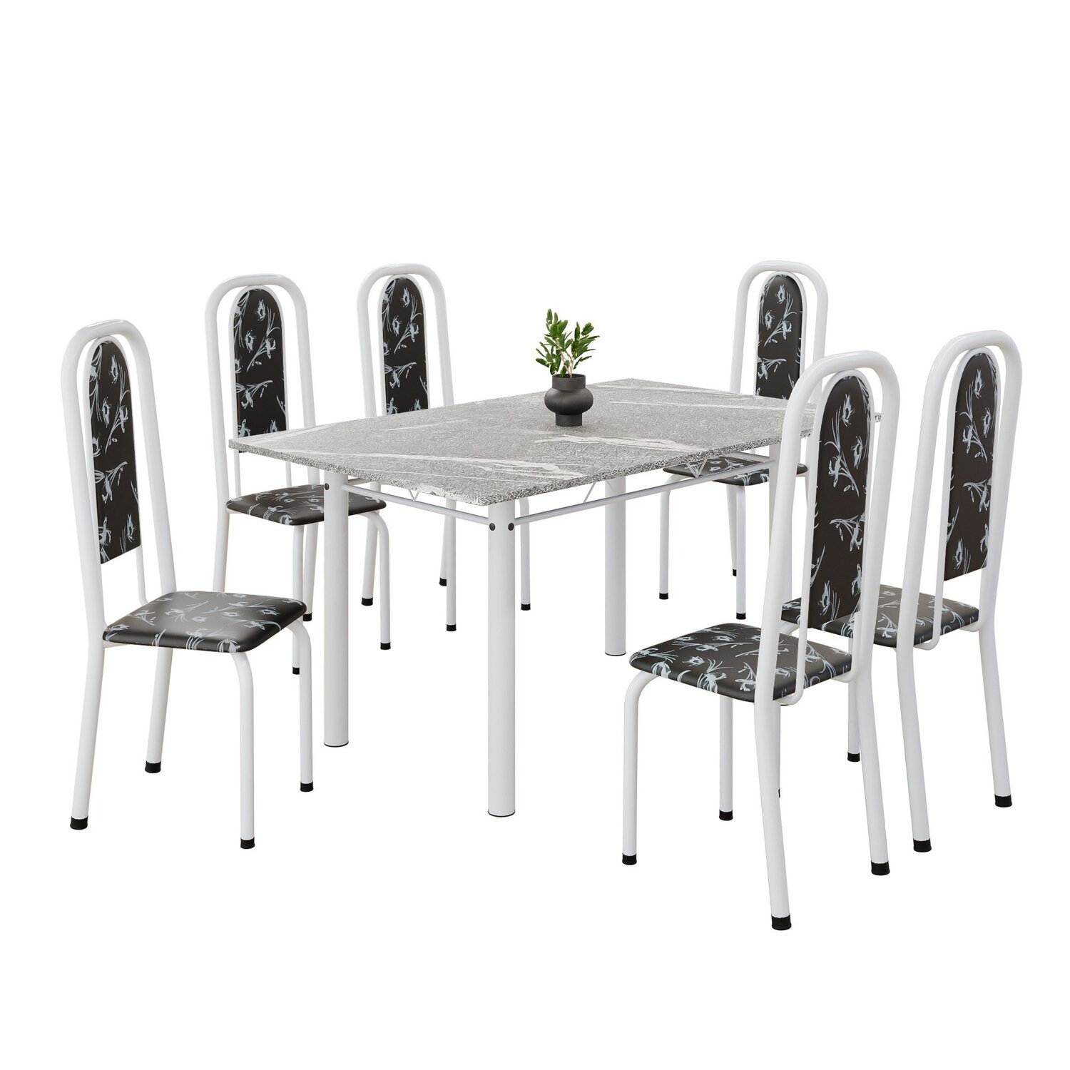 Conjunto de Mesa Retangular 140x75cm Tampo Granito Topázio 6 Cadeiras Lavínea - 2