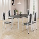 Ver imagem 1 de Conjunto de Mesa Retangular 140x75cm Tampo Ardósia Indiano 6 Cadeiras Lavínea Branco/Preto Floral