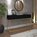 Ver imagem 1 de Aparador Buffet 2 Gavetas Industrial Linha Alta Moderno Preto com Dourado