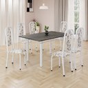 Ver imagem 1 de Conjunto de Mesa Retangular 140x75cm Tampo Ardósia Indiano 6 Cadeiras Lavínea Branco/Arabesco