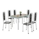 Ver imagem 2 de Conjunto de Mesa Retangular 140x75cm Tampo de Vidro 6 Cadeiras Lavínea Branco/Preto Floral