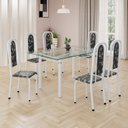 Ver imagem 1 de Conjunto de Mesa Retangular 140x75cm Tampo de Vidro 6 Cadeiras Lavínea Branco/Preto Floral