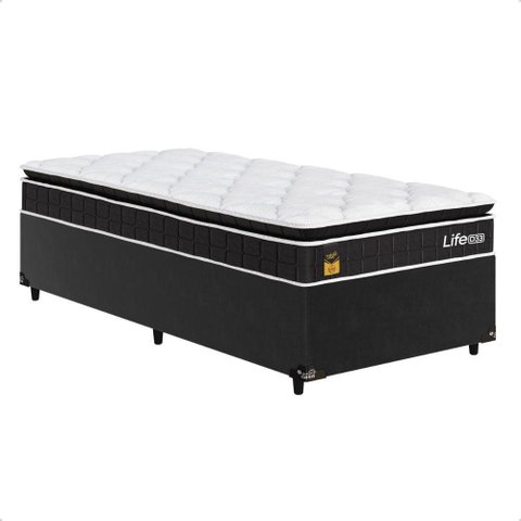 Cama Box Base Solteiro + Colchão Life D33 Pillow Top 88x188cm - Preto - e-Shop Casa