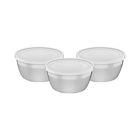 Jogo de Potes Tramontina Freezinox em Aço Inox com Tampa Plástica 3 Peças
