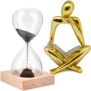 Kit Enfeite Decorativo Figura Abstrata Homem Pensador Reflexão Ampulheta Decoração Ambientes - Kit a