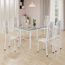 Ver imagem 1 de Conjunto de Mesa Retangular 140x75cm Tampo de Vidro 6 Cadeiras Lavínea Branco/Botanic Bege