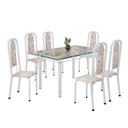Ver imagem 2 de Conjunto de Mesa Retangular 140x75cm Tampo de Vidro 6 Cadeiras Lavínea Branco/Botanic Bege