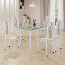 Ver imagem 1 de Conjunto de Mesa Retangular 140x75cm Tampo de Vidro 6 Cadeiras Lavínea Branco/Arabesco