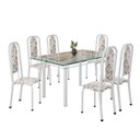 Ver imagem 2 de Conjunto de Mesa Retangular 140x75cm Tampo de Vidro 6 Cadeiras Lavínea Branco/Arabesco