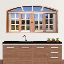 Janela de Madeira Vitro de Correr Quadriculado em Arco Padrão Cedro Bat.14 Cm-1.10(l)x1.00(a) - 10