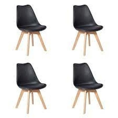 Kit 4 Cadeiras Saarinen Leda Polipropileno Pretas Base Wood Sala Jantar