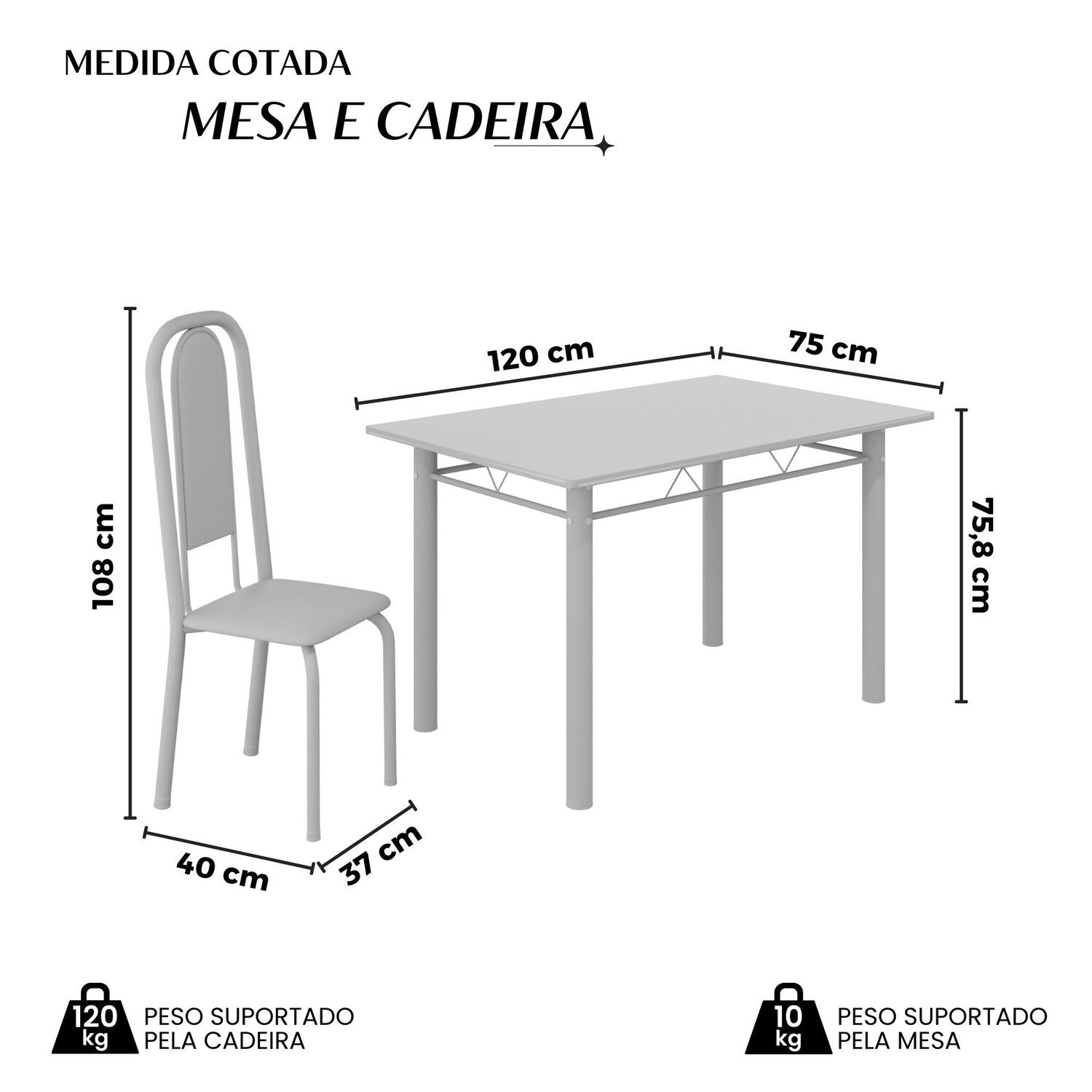 Conjunto de Mesa Retangular 120x75cm Tampo Granito Topázio 4 Cadeiras Lavínea - 13