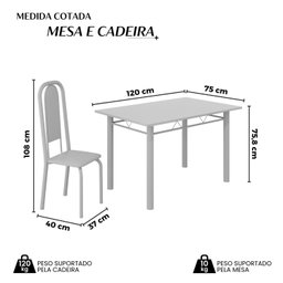 Conjunto de Mesa Retangular 120x75cm Tampo Granito Topázio 4 Cadeiras Lavínea - 3