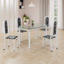Ver imagem 1 de Conjunto de Mesa Retangular a 120x75cm Tampo de Vidro 4 Cadeiras Lavínea Branco/Preto Floral