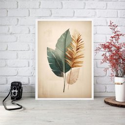 Quadro Aquarela Moderna Folha Cores Suaves 45x34cm - com Vidro:madeira Preta - 2