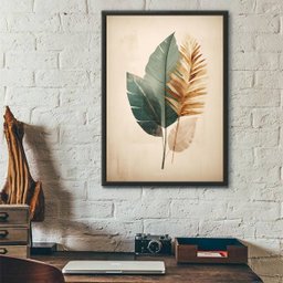 Quadro Aquarela Moderna Folha Cores Suaves 45x34cm - com Vidro:madeira Preta - 1