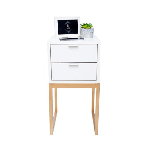 Mesa de Cabeceira Industrial Eco 30 com 2 Gavetas Base Dourada - Enviamos Montado