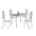 Ver imagem 2 de Conjunto de Mesa Retangular a 120x75cm Tampo de Vidro 4 Cadeiras Lavínea Branco/Botanic Bege