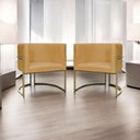 Ver imagem 7 de Kit 2 Poltronas Decorativa Recepção Luna Suede Cores Base de Ferro Champagne Mostarda Suede