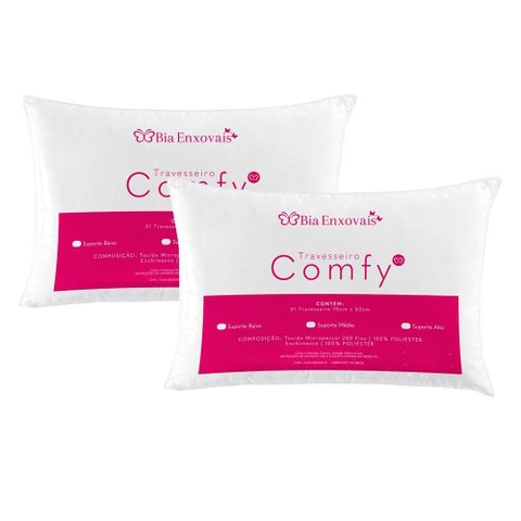 Kit Travesseiros Comfy Suporte Baixo Fibra Siliconizada 450 Gramas 70cm X 50cm - 2 Unidades - Microp